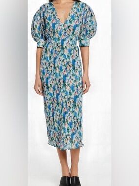 Ganni Georgette Pleated Floral Midi Dress Size EU 32